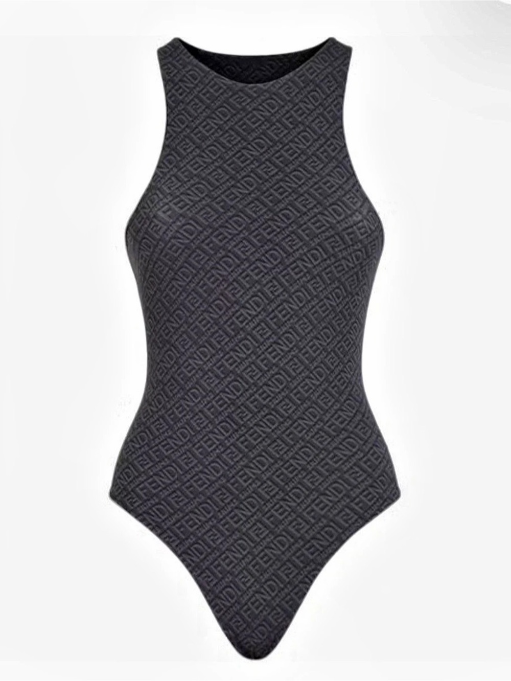 FENDI x SKIMS Black Logo High Neck Bodysuit Size Small